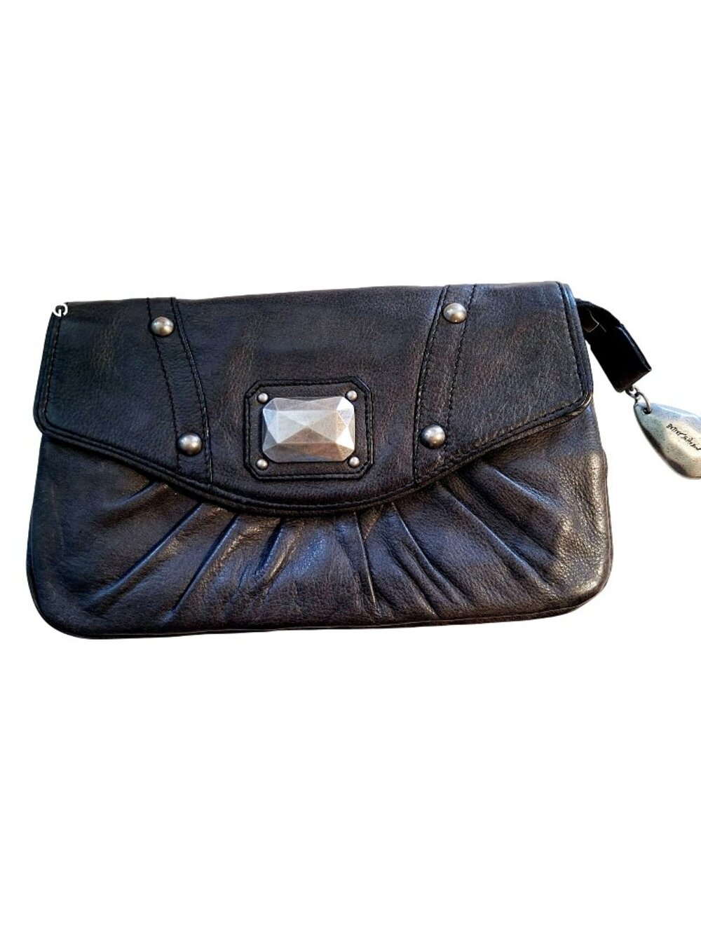 Betsey Johnson Black Leather Clutch Crossbody Bag Studded Floral Lined Purse